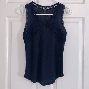 J. Crew, Navy Embroidered 100% linen sleeveless top XXSmall